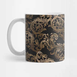 Beautiful Vintage Ornamental Floral Pattern - Shades of Gold on Black Mug